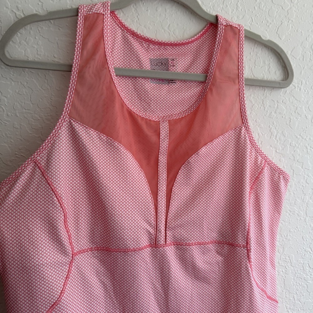Lucky in Love Pink Mesh Panel Athletic Tank Top - Picture 2 of 9